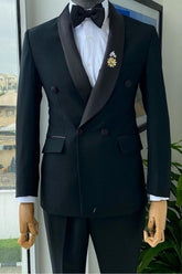 Black Shawl Lapel Double Breasted Wedding Suit